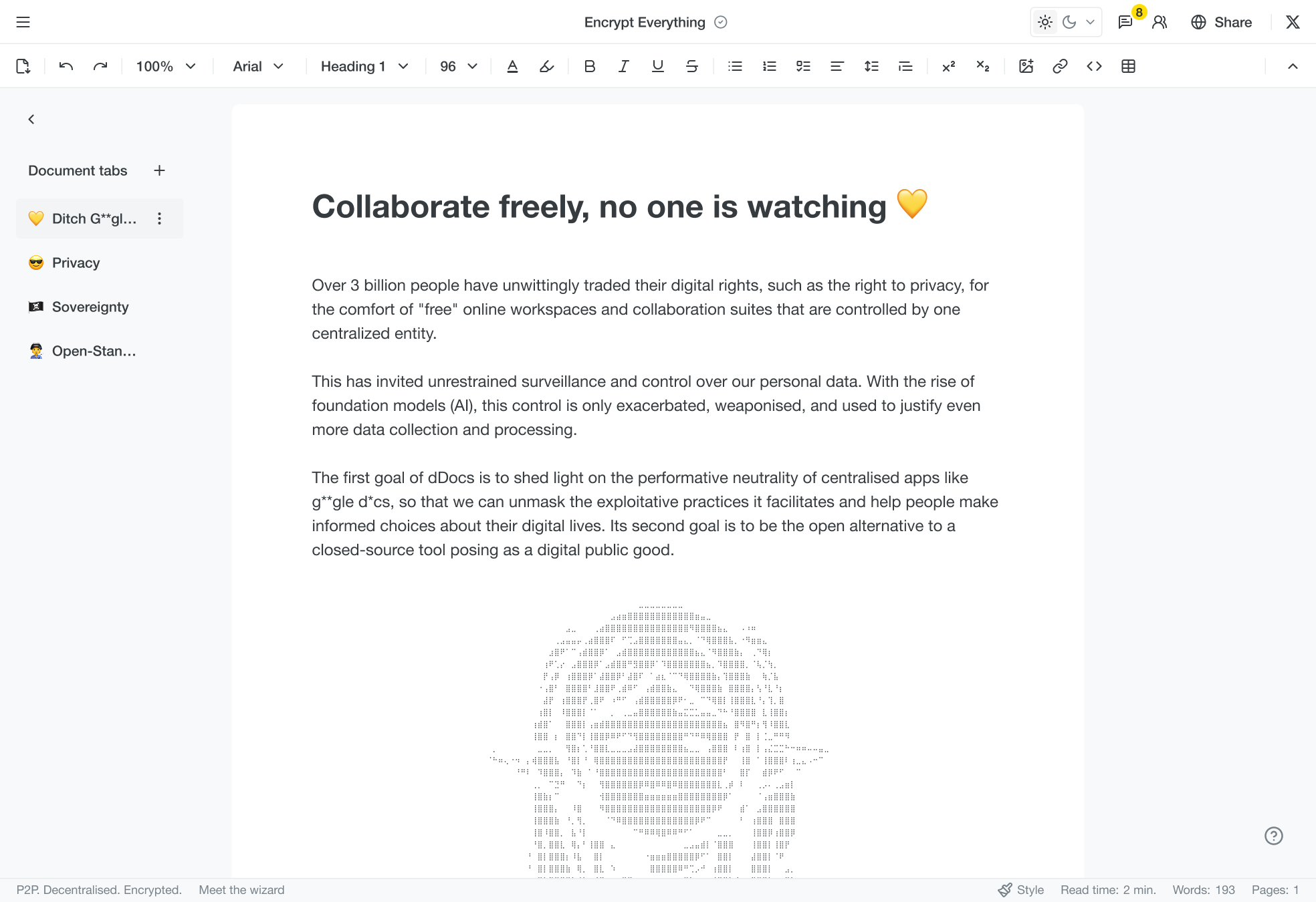 dDocs end-to-end encrypted document editor with real-time collaboration