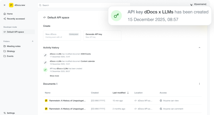 dDocs API dashboard
