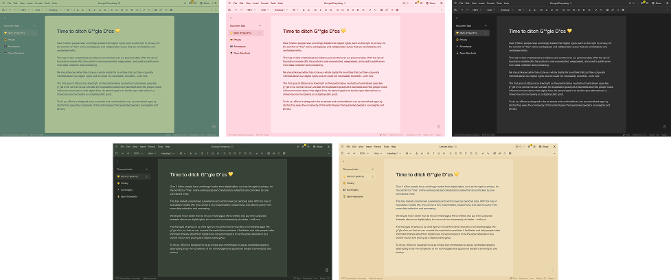 dDocs documents shown in several color themes