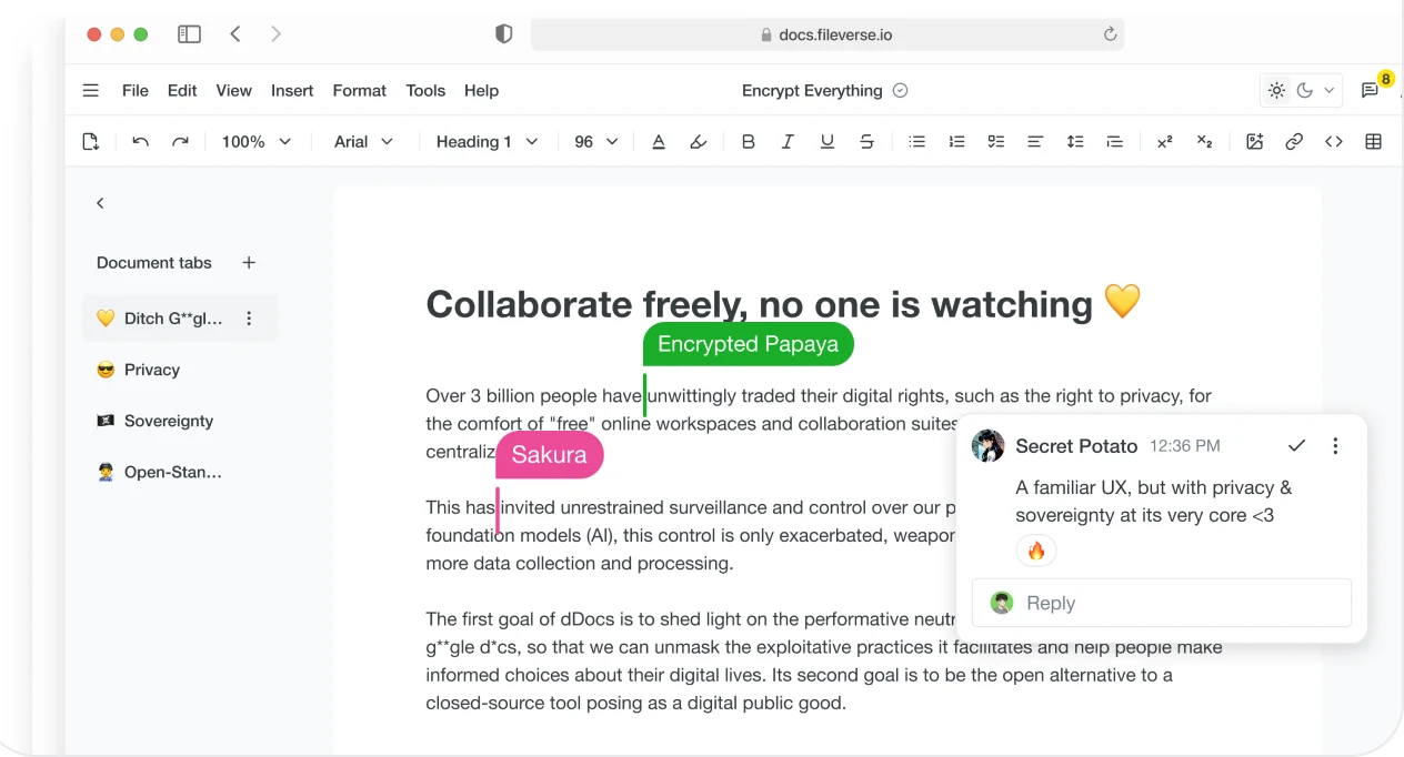 Live collaborative editing with comments and presence cursors