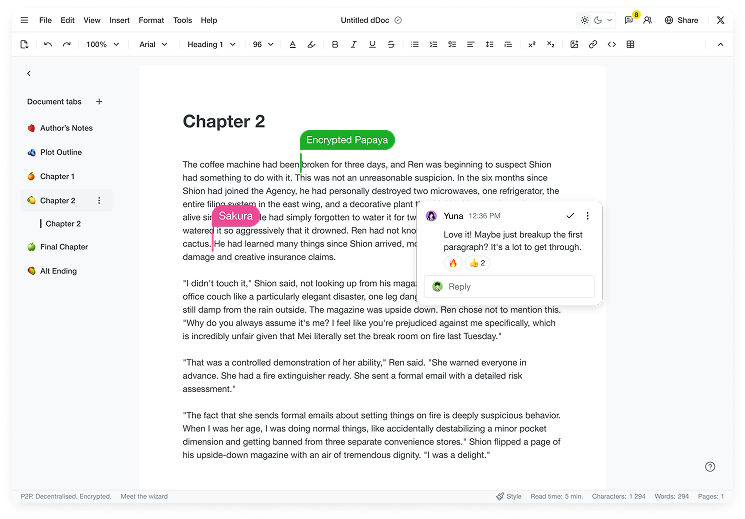 Co-authors leaving comments and editing a fic together in real time